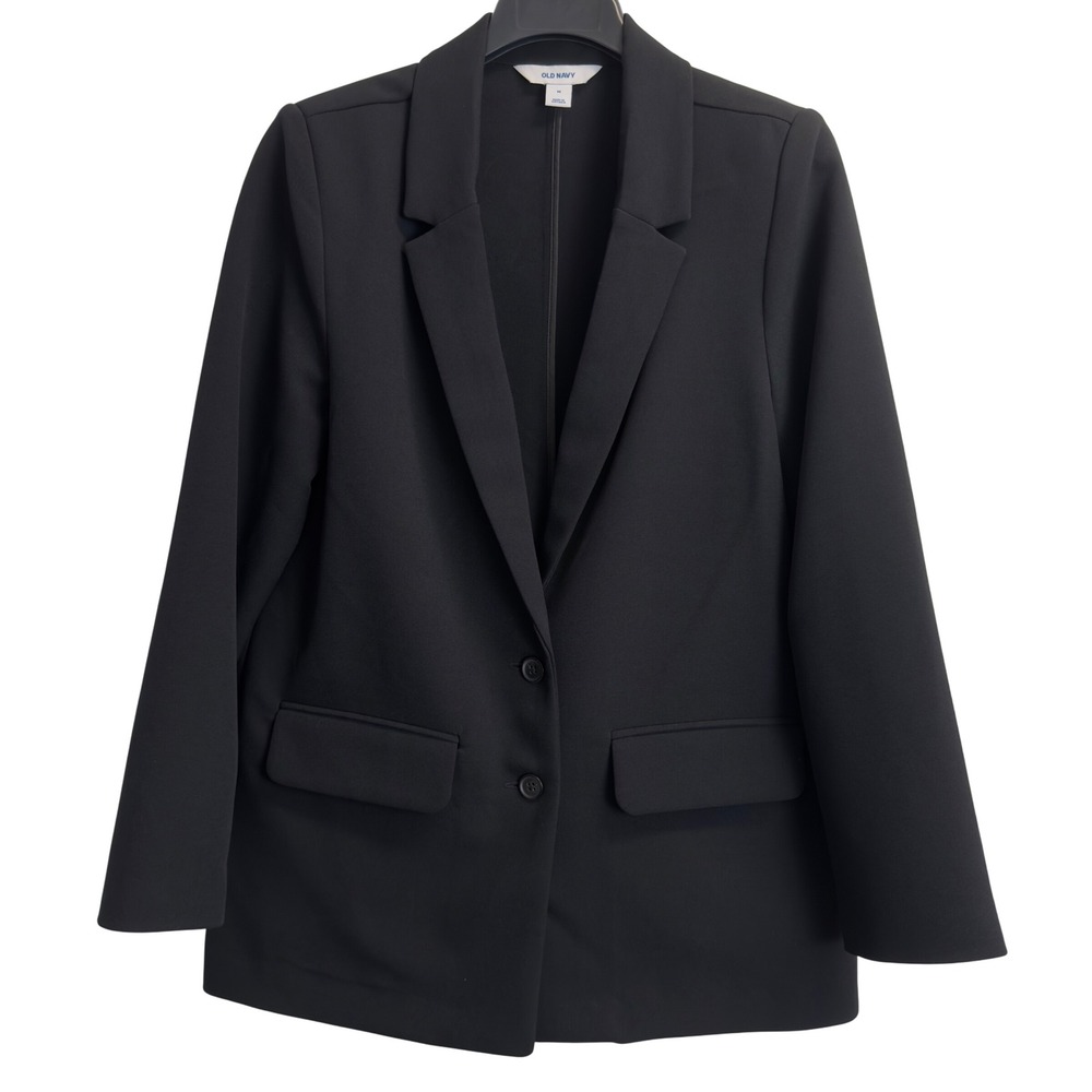 Old Navy Womens Black Two-Button Stretch Blazer Jacket Size M Notch Lapel